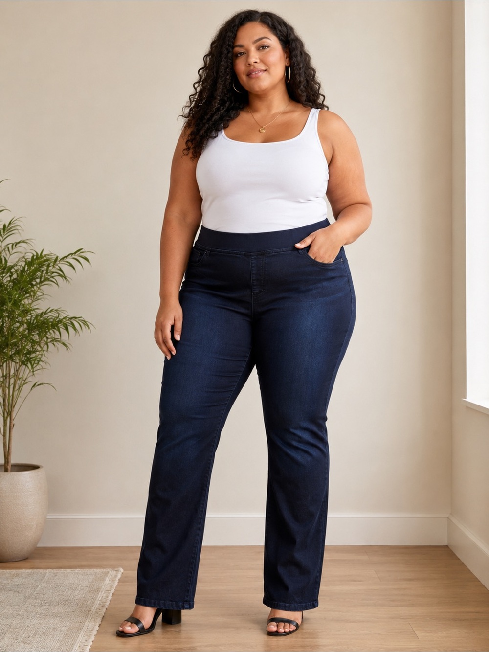 Tall Ricki's Dark Blue Straight Leg  plus size Jeans - Pull-On Fit